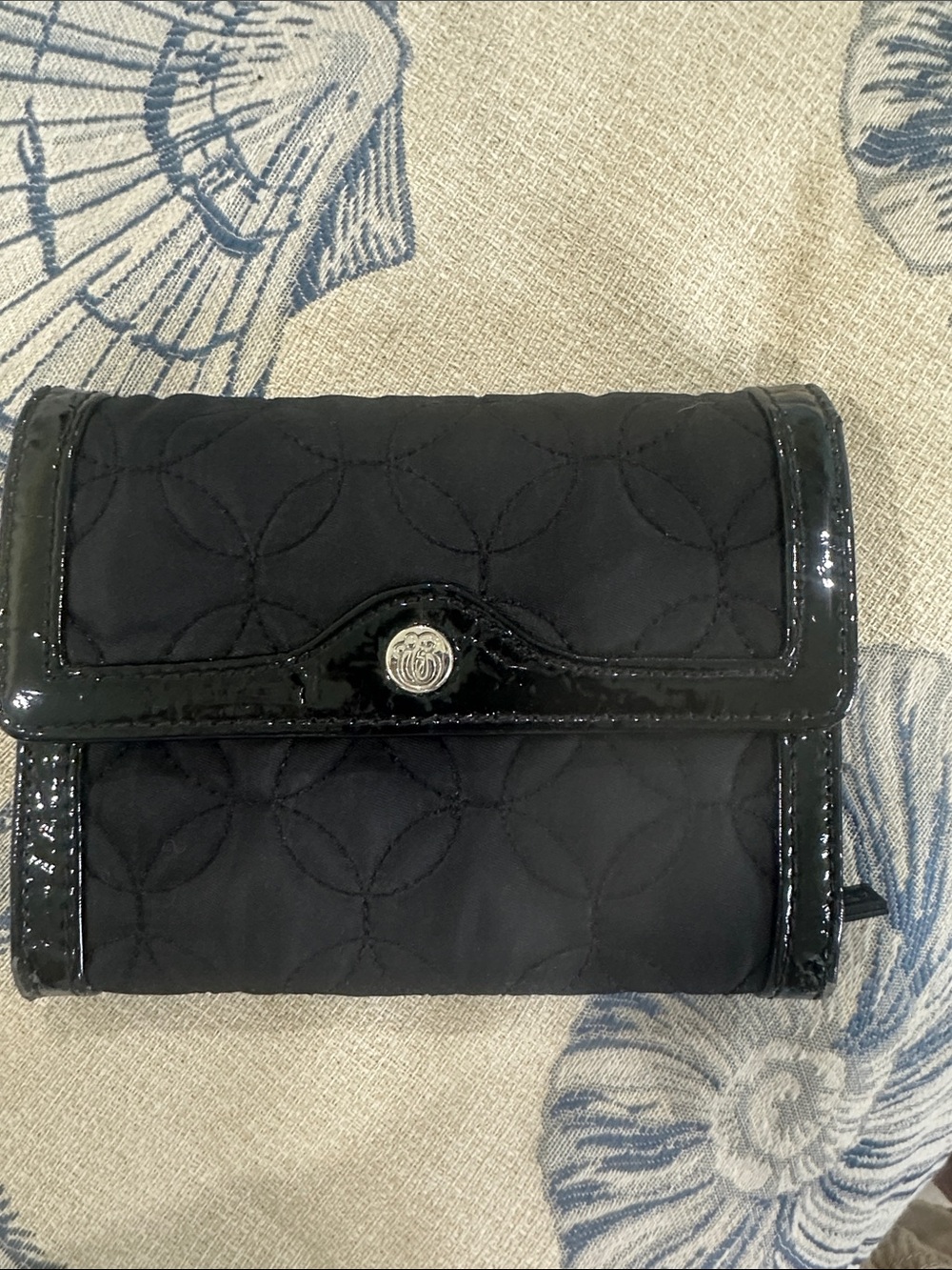 Vera Bradley Quilted Black Wallet with Patent Trim